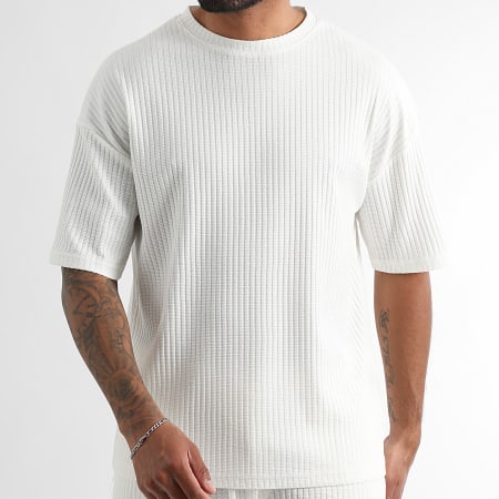 LBO - Lot De 2 Tee Shirts Oversize Larges Texturés 3835 3780 Blanc Marron